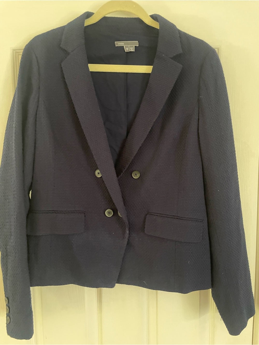Vince Navy Textured Double-Breasted Blazer